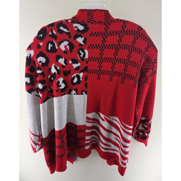 Cato Women's Knit Cardigan Sweater Open Front Mixed Print Red Black Size 26/28W - Picture 4 of 9